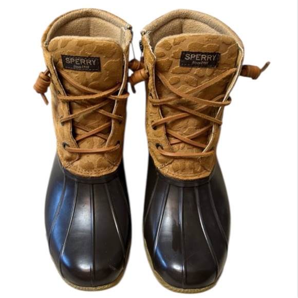 Sperry Cheetah Print Embossed Leather Waterproof Duck Shoes Boat Shoes Boots 7M - Picture 8 of 11